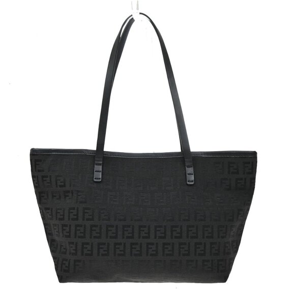 FENDI Logo Zucchino Shoulder Tote Bag Canvas Leather Black SHW Italy 76YH755 - Picture 4 of 14